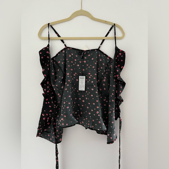 Veromoda Black wrap around spaghetti strap top with red dots - Picture 3 of 3